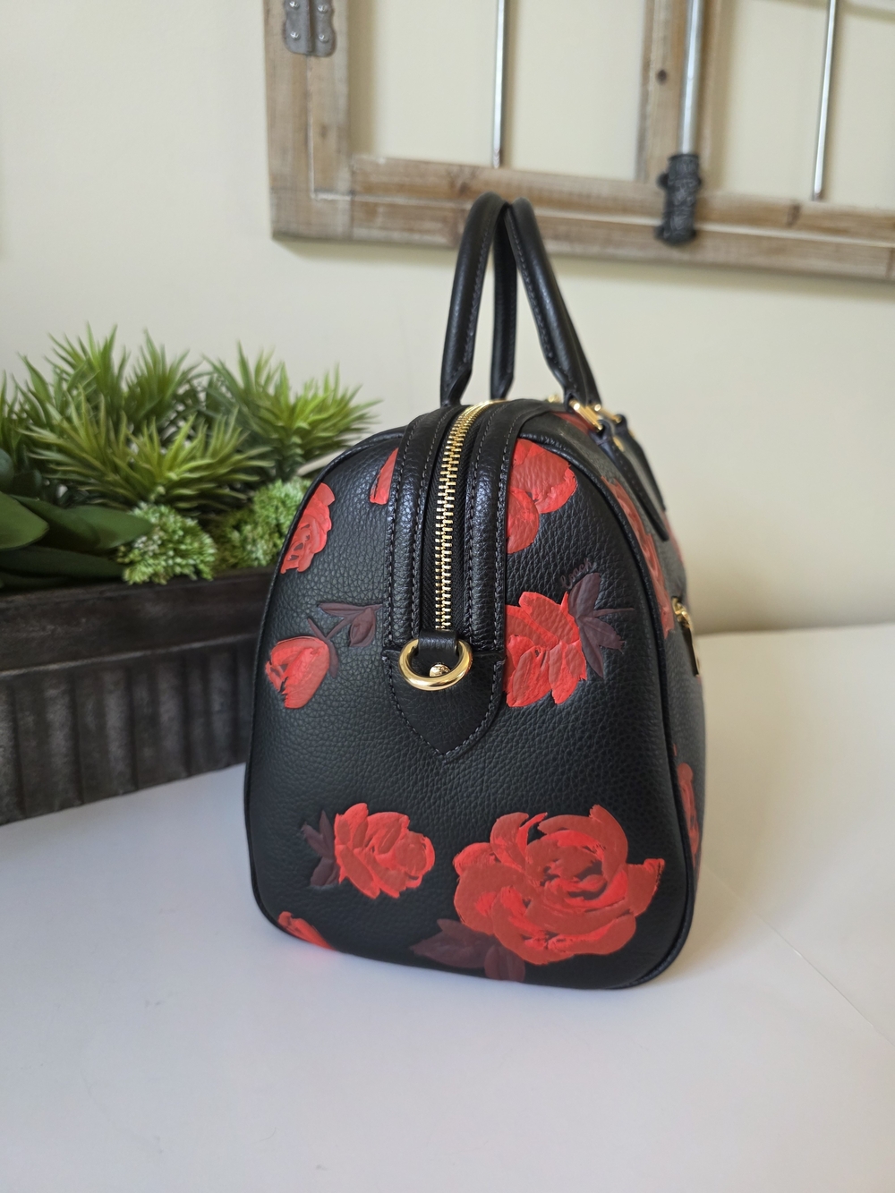 Coach Rowan Rose Print Large Satchel Crossbody Red Floral New Without Tags - Picture 7 of 15